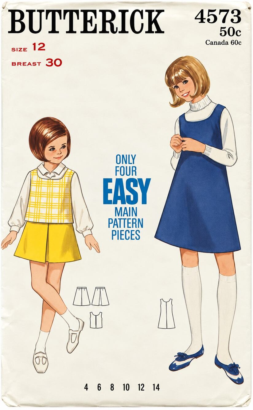 Vintage 1968 Easy Butterick Sewing Pattern 4573 Size 12 Jumper Dress